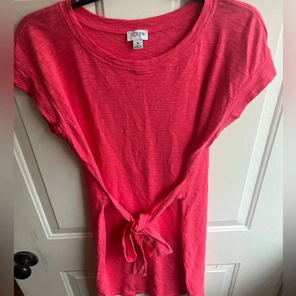 J. crew Short-sleeve cotton slub- knit tie-waist pink T-shirt dress in medium - Picture 3 of 7